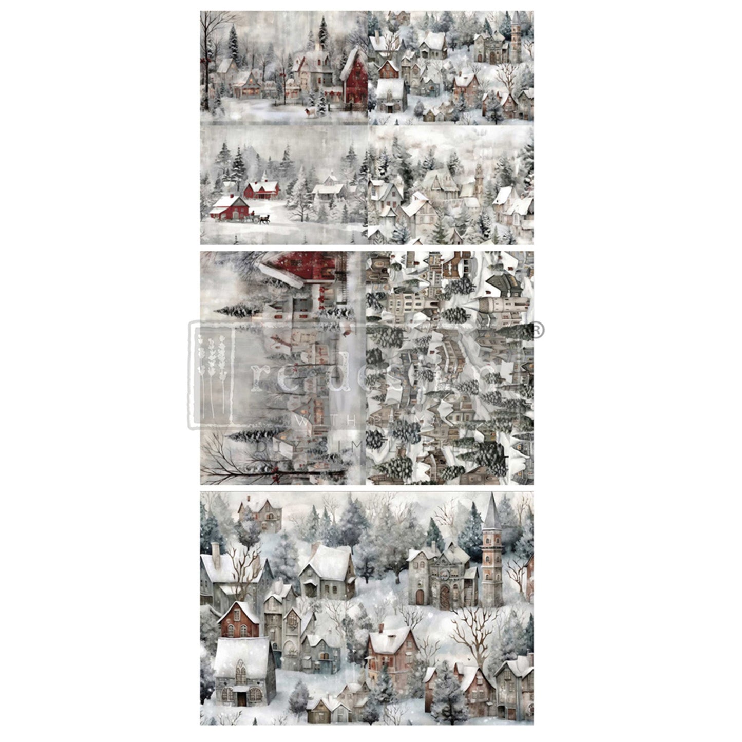 Silent Night Snow Village Fiber Paper - 3 sheets